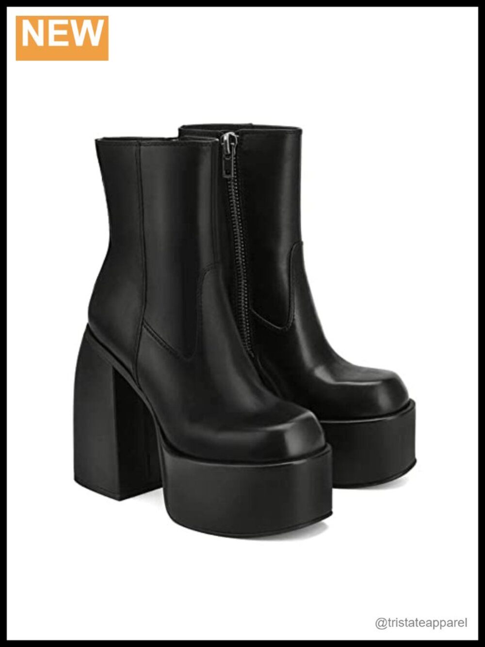 VOMIRA Ankle Boots for Women Chunky High Heel Square Toe Side Zipper PU Leather